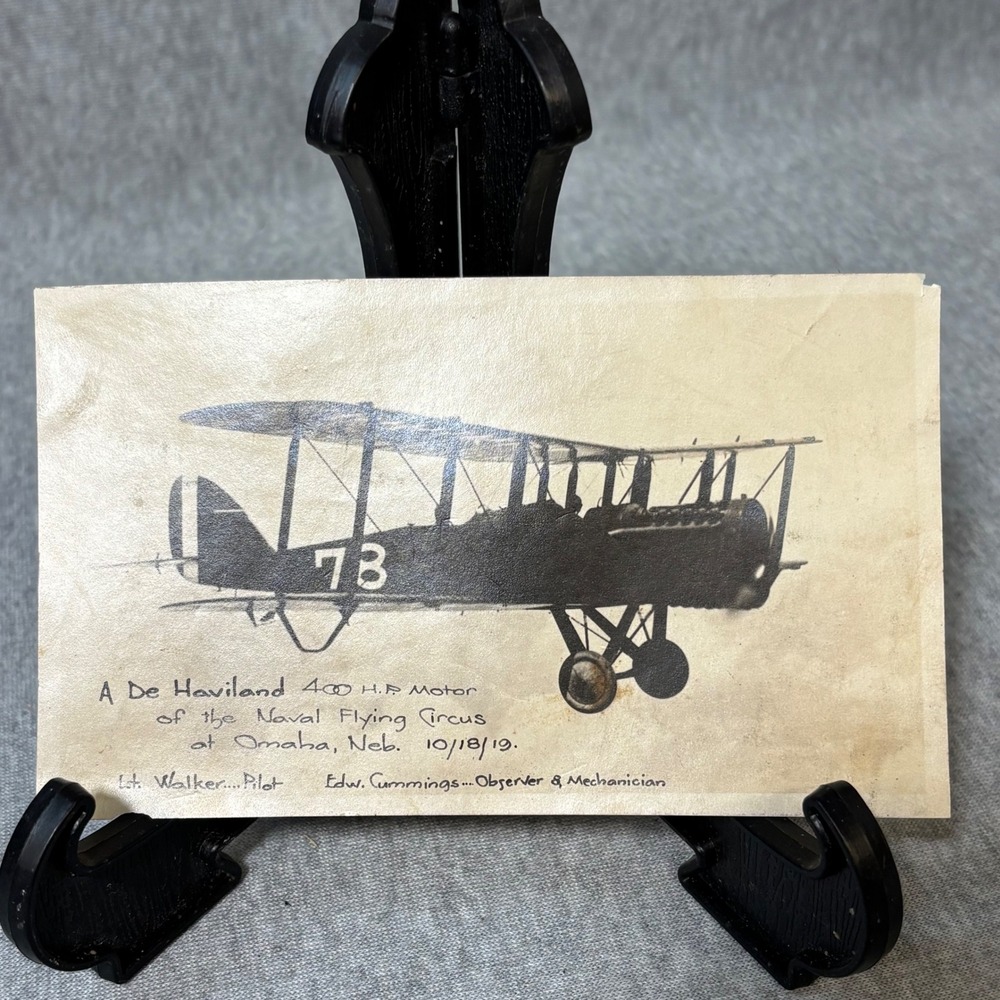 Antique 1919 De Havilland Biplane Photo Naval Flying Circus Omaha NE Walker 78